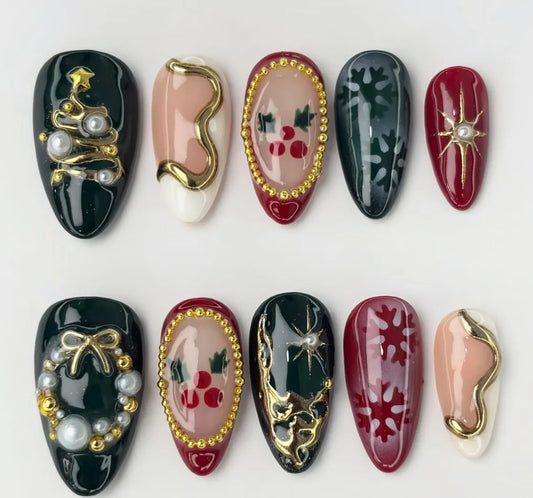 Nailuvia-AL030 Almond "Festive Opulence" Press-On Nails