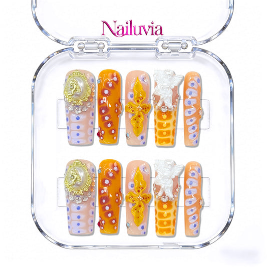 Nailuvia-D122 Midium-Square "Tropical Sunrise" Press-On Nails
