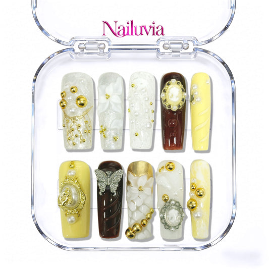 Nailuvia-D124 Midium-Square "Vintage Garden" Press-On Nails