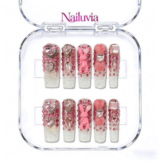 Nailuvia-D109 Midium-Square "Barbie Dream Crystal" Press-On Nails