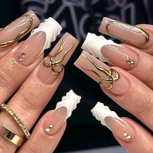 Nailuvia-FR033 French "Gilded Swirl" Press-On Nails