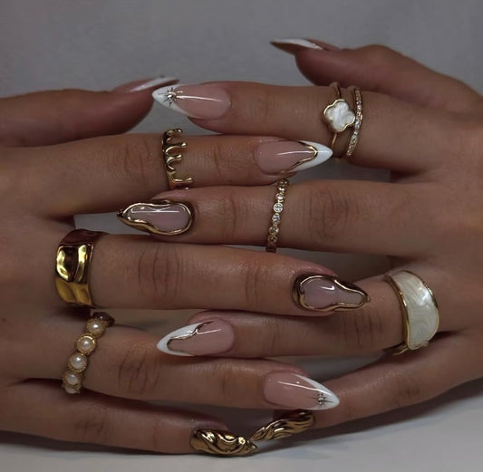 Nailuvia-FR032 French "Liquid Gold" Press-On Nails