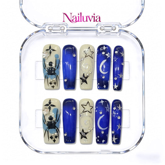 Nailuvia-D110 Midium-Square "Midnight Galaxy" Press-On Nails