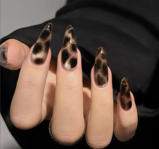 Nailuvia-CA017 Cat Eye "Golden Leopard Eclipse" Press-On Nails