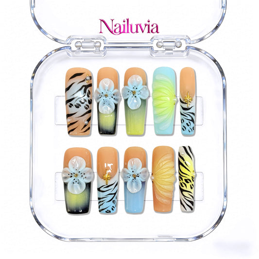 Nailuvia-G037 Midium-Square "Jungle Bloom" Press-On Nails