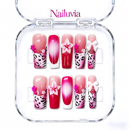 Nailuvia-D007 Midium-Square "Pink Blossom Frenzy" Press-On Nails