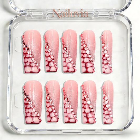 Nailuvia-D068 Midium-Square "Blush Crimson Veil" Press-On Nails