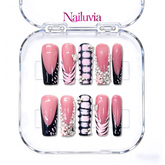 Nailuvia-D076 Midium-Square "Pink Rebel" Press-On Nails