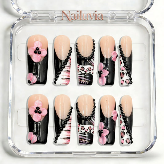 Nailuvia-D077 Midium-Square "Pink Noir Garden" Press-On Nails