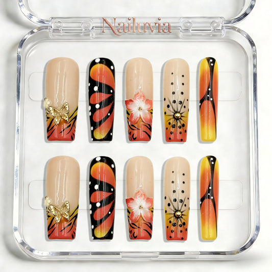 Nailuvia-D085 Midium-Square "Autumn Sunset Glow" Press-On Nails