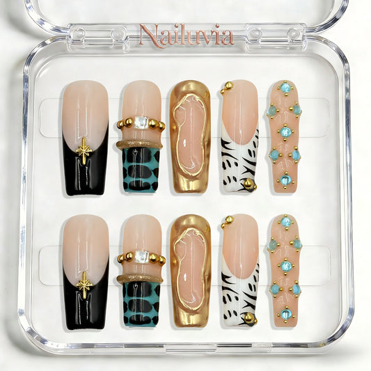 Nailuvia-D086 Midium-Square "Safari Luxe" Press-On Nails