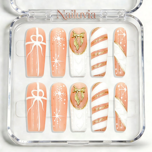 Nailuvia-D091 Midium-Square "Peach Christmas Dream" Press-On Nails