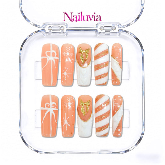 Nailuvia-D091 Midium-Square "Peach Christmas Dream" Press-On Nails