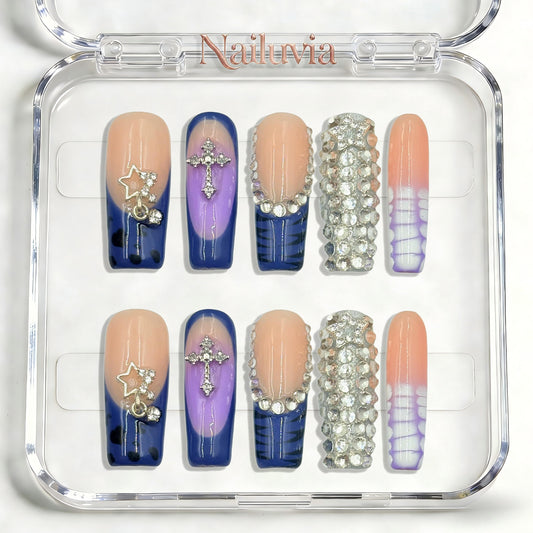 Nailuvia-D098 Midium-Square "Midnight Starlight" Press-On Nails