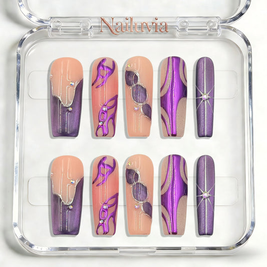 Nailuvia-D103 Midium-Square "Amethyst Chrome Dream" Press-On Nails