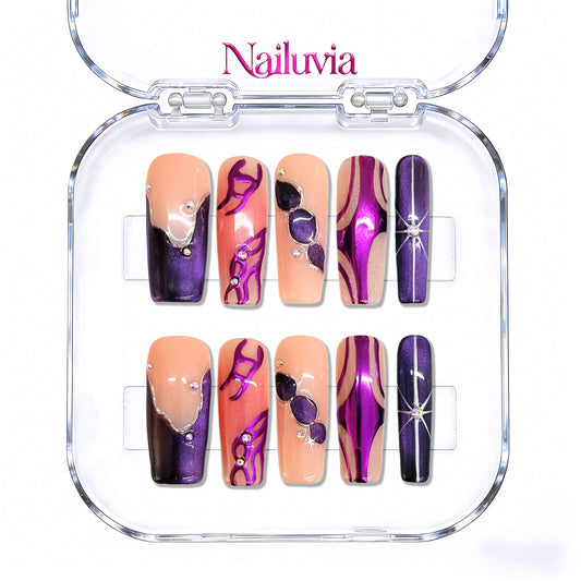 Nailuvia-D103 Midium-Square "Amethyst Chrome Dream" Press-On Nails