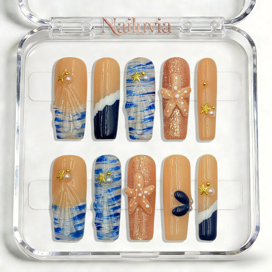 Nailuvia-D106 Midium-Square "Coastal Breeze" Press-On Nails