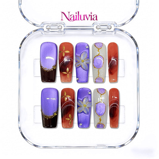 Nailuvia-D108 Midium-Square "Autumn Amethyst Bloom" Press-On Nails