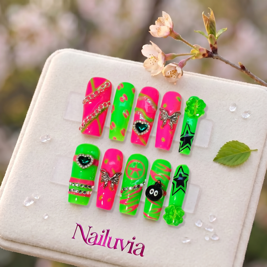 HK-D113 Handmade Medium Square Press On Nails for Daily Life