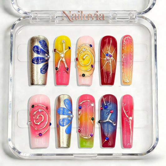 Nailuvia-D118 Midium-Square "Sunset Abstract" Press-On Nails
