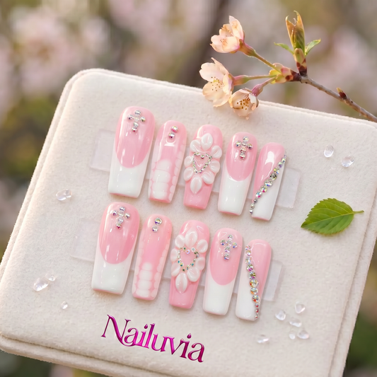 HK-D180 Handmade Medium Square Press On Nails for Daily Life, Dates & Woring