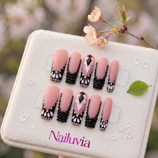 HK-D195 Handmade Medium Square Acrylic Nails for Daily Life,Party,working