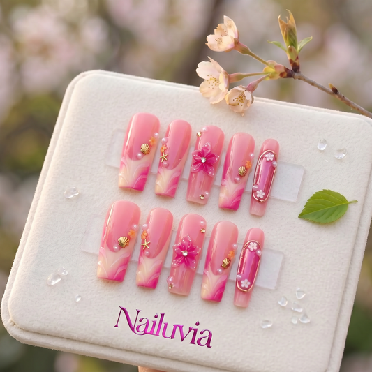 HK-D198 Handmade Medium Square Acrylic Nails for Daily Life,Party,working