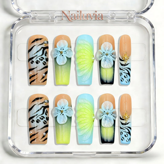 Nailuvia-G037 Midium-Square "Jungle Bloom" Press-On Nails