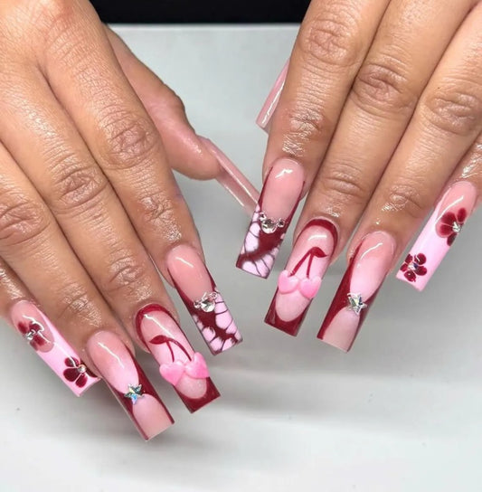 Nailuvia-FR025 French "Cherry Love" Press-On Nails