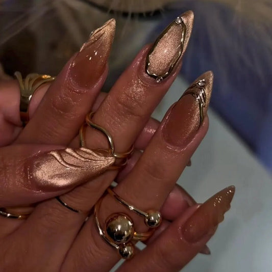 Nailuvia-CA015 Cat Eye "Golden Hour Opulence" Press-On Nails