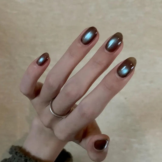 Nailuvia-CA008 Cat Eye "Smoky Topaz" Press-On Nails