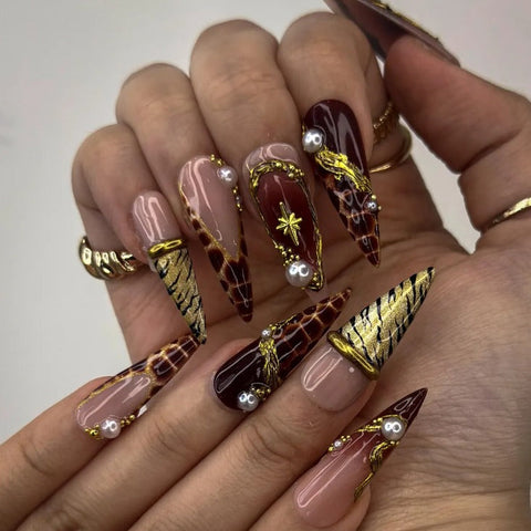 Nailuvia-ST024 Stiletto "Golden Safari" Press-On Nails