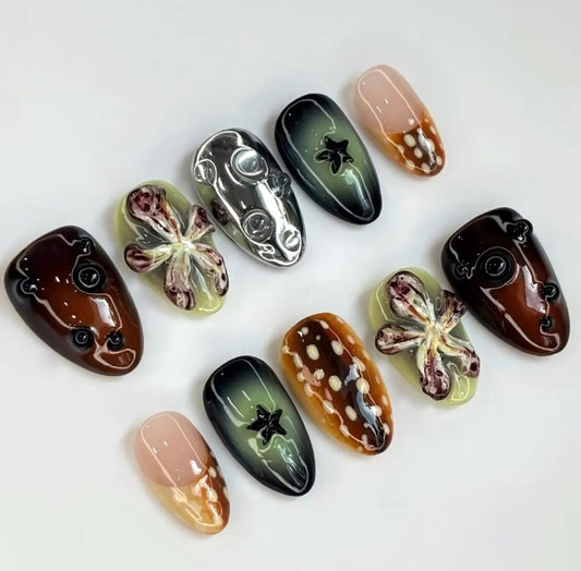 Nailuvia-AL026 Almond "Deep Sea Treasures" Press-On Nails