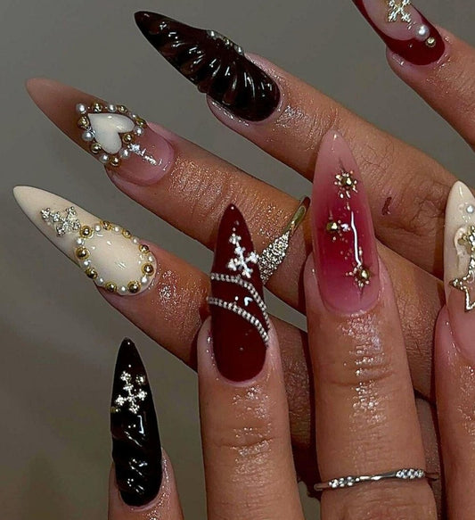 Nailuvia-ST007 Stiletto "Noir Romance" Press-On Nails