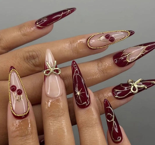 Nailuvia-ST003 Stiletto "Burgundy Opulence" Press-On Nails