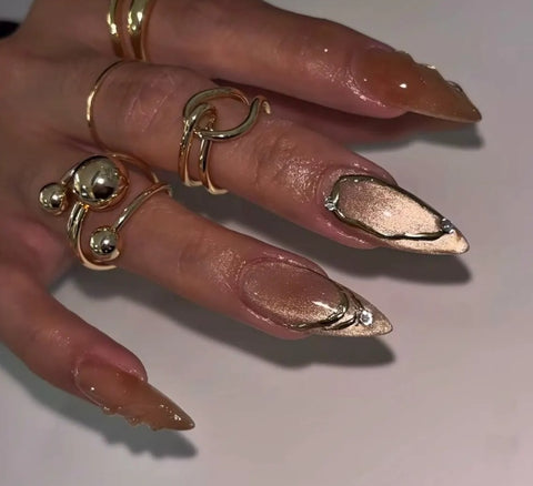 Nailuvia-CA015 Cat Eye "Golden Hour Opulence" Press-On Nails