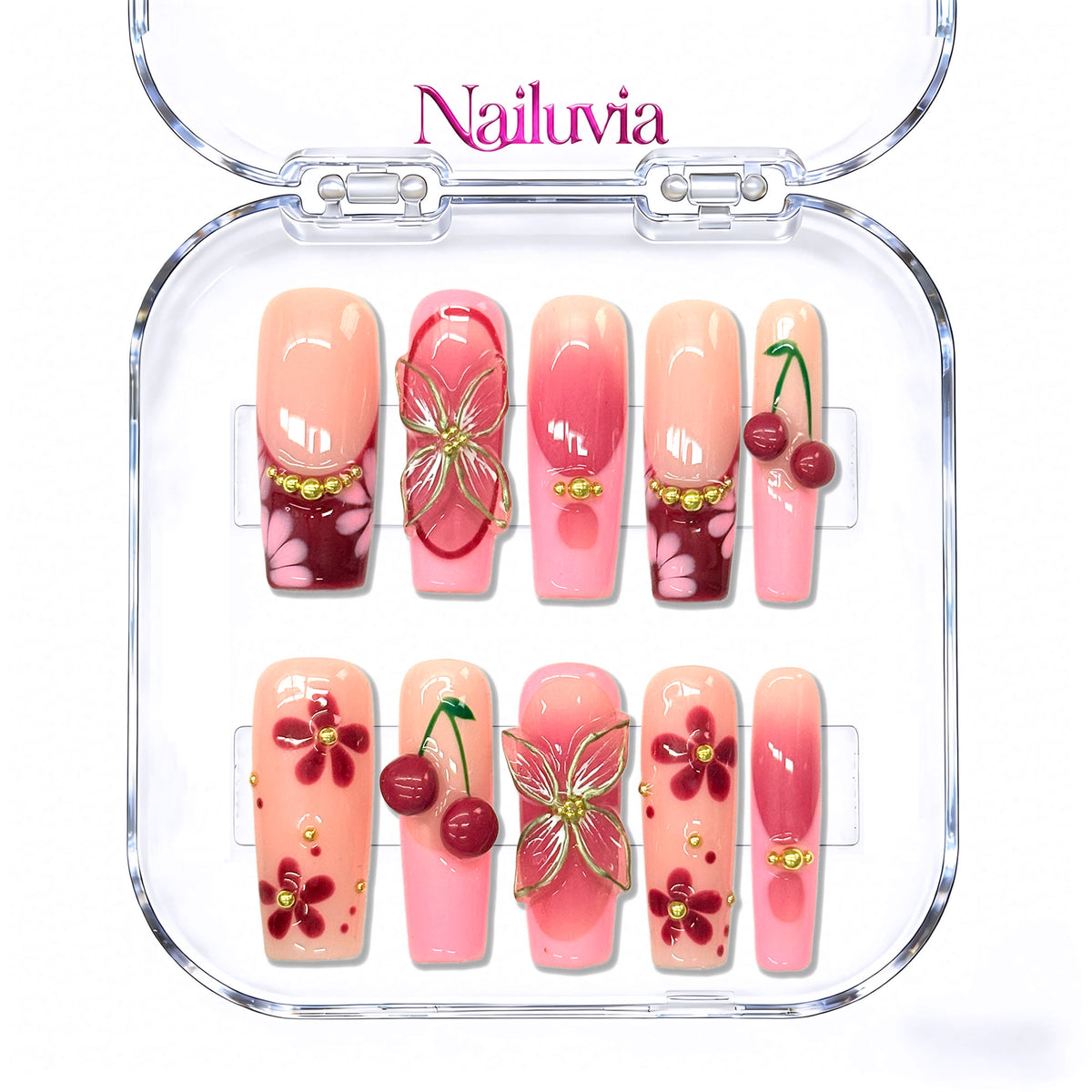 Nailuvia-DX137  Midium-Square "Cherry Blossom Delight" Press-On Nails
