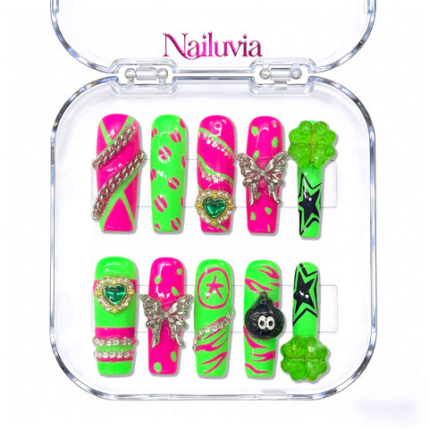 Nailuvia-D113 Midium-Square "Neon Rave" Press-On Nails