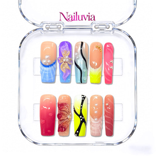 Nailuvia-D114 Midium-Square "Candy Kaleidoscope" Press-On Nails