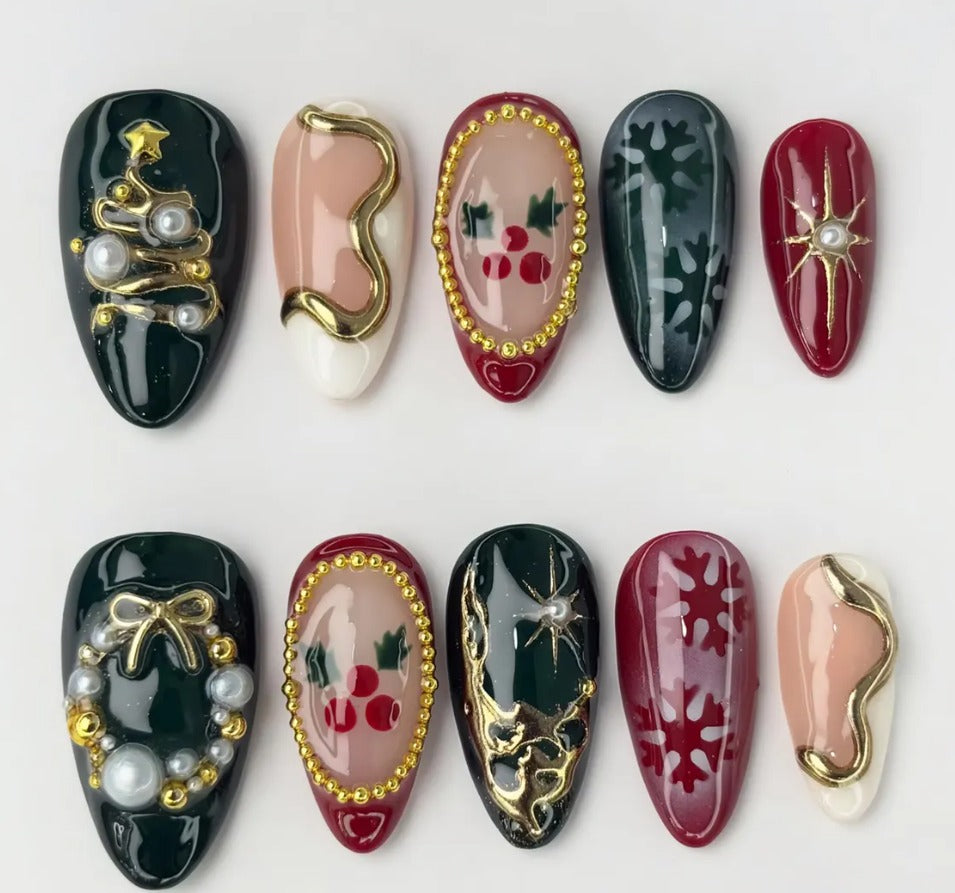 Nailuvia-AL030 Almond "Festive Opulence" Press-On Nails