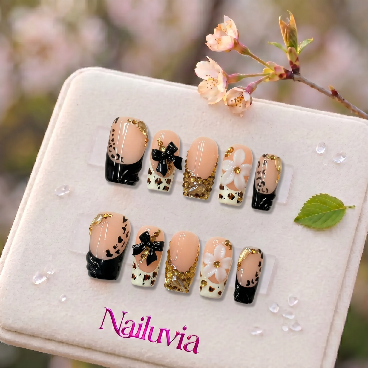 HK-D170 Handmade Medium Square Press On Nails for Daily Life, Dates