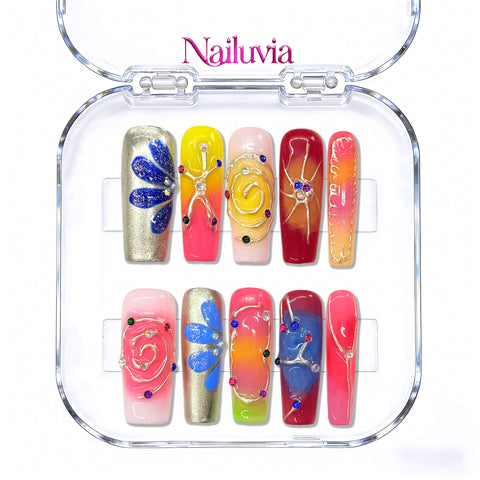 Nailuvia-D118 Midium-Square "Sunset Abstract" Press-On Nails