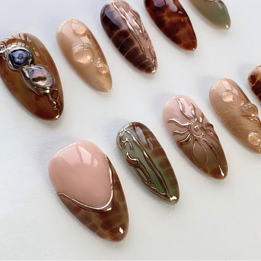 Nailuvia-AL006  Almond "Desert Mirage" Press-On Nails