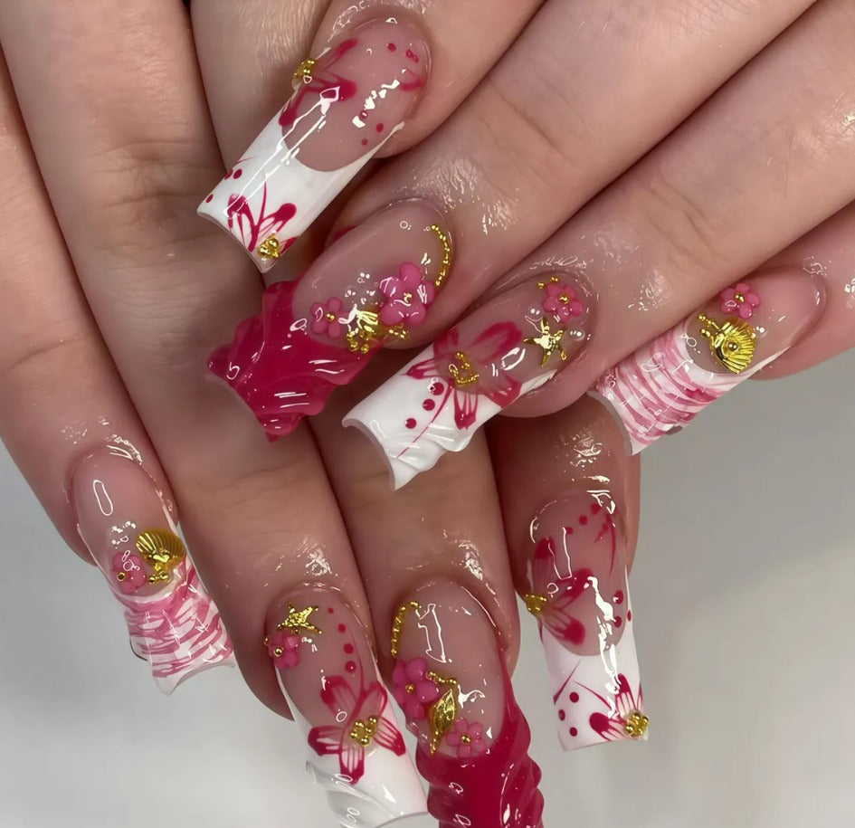 Nailuvia-FR012 French "Bubblegum Bloom" Press-On Nails
