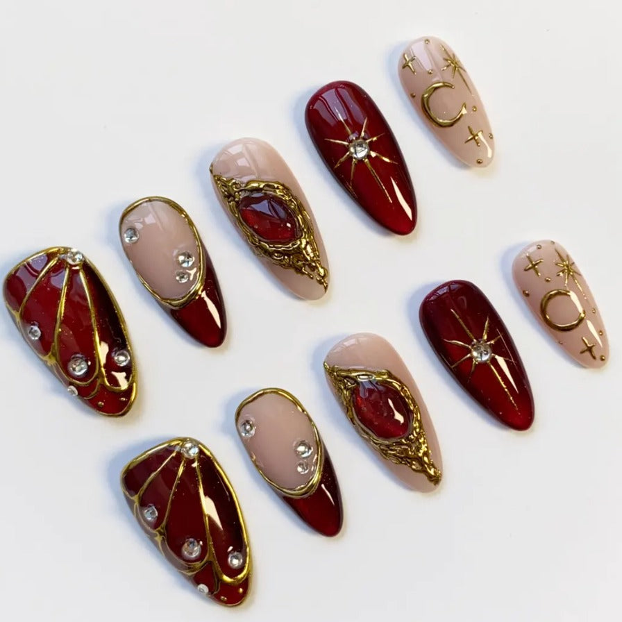 Nailuvia-AL004 Almond "Vampire Court" Press-On Nails
