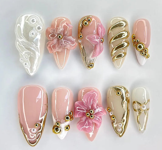 Nailuvia-AL020 Almond "Blush Opulence" Press-On Nails