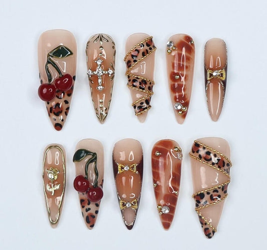 Nailuvia-ST011 Stiletto "Cherry Leopard Luxe" Press-On Nails