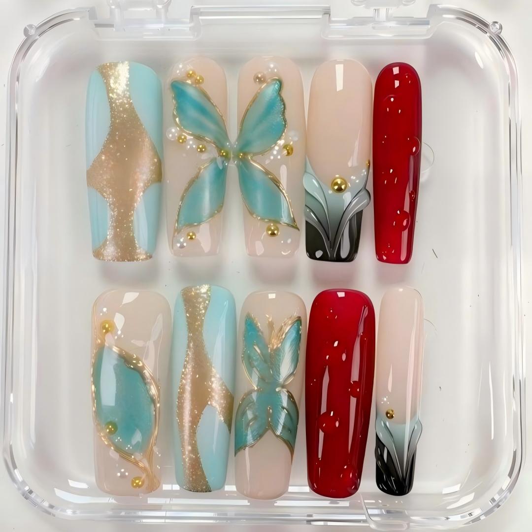 Nailuvia-DX129 Midium-Square "Butterfly Serenade" Press-On Nails