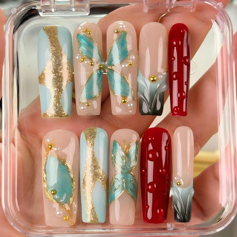 Nailuvia-DX129 Midium-Square "Butterfly Serenade" Press-On Nails