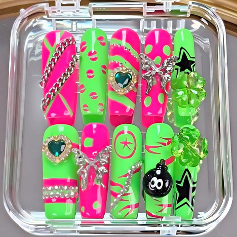 Nailuvia-DX130 Midium-Square "Cyber Rave" Press-On Nails